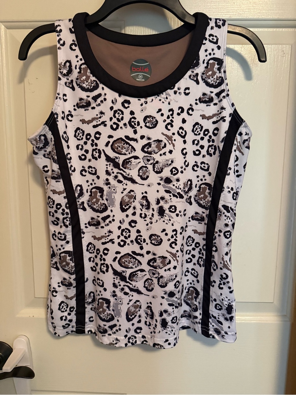 bolle White Tank with Black & Brown Leopard Print